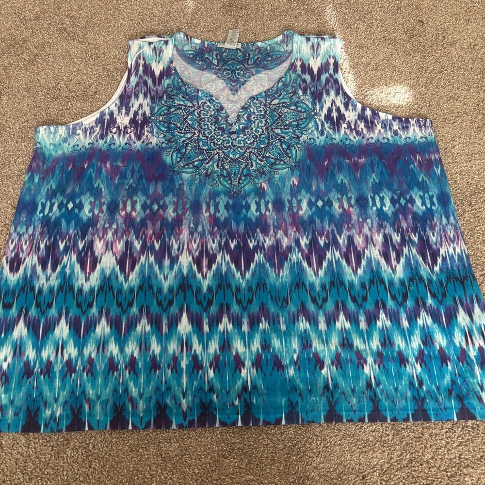 Catherines Blue and Purple Patterned Tank Top